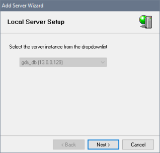 Local Server Setup dialog