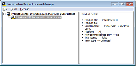 The License Manager window