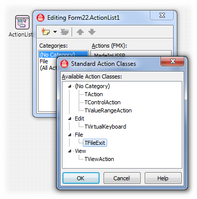 Standard Action Classes dialog box