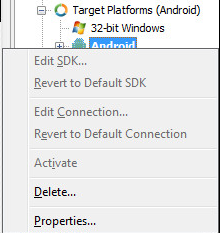 Ajouter le menu contextuel Plate-forme pour Android