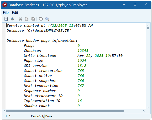 Database Statistics Dialog