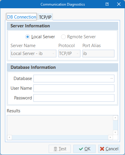 Communications Dialog: DB Connection