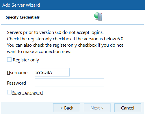 Specify Credentials dialog