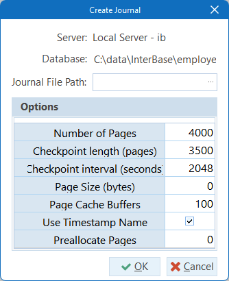 The Create Journal Dialog
