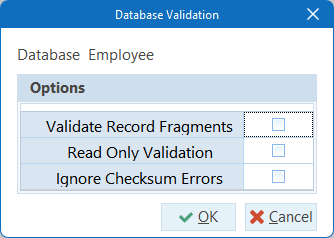 Database Validation Dialog