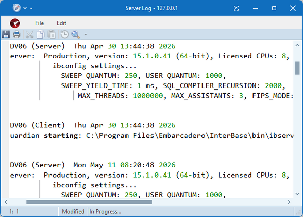 Server Log dialog
