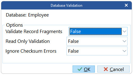 Database Validation Dialog