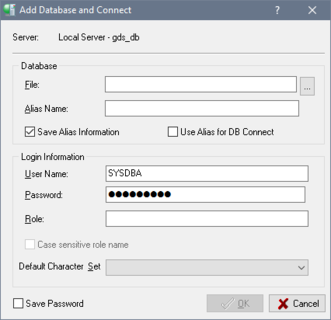 Add Database and Connect dialog