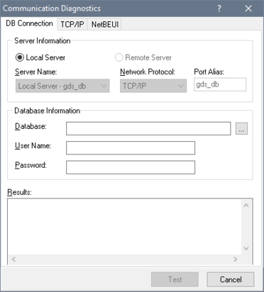 Communications Dialog: DB Connection