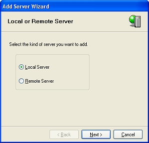 Local or Remote Server dialog
