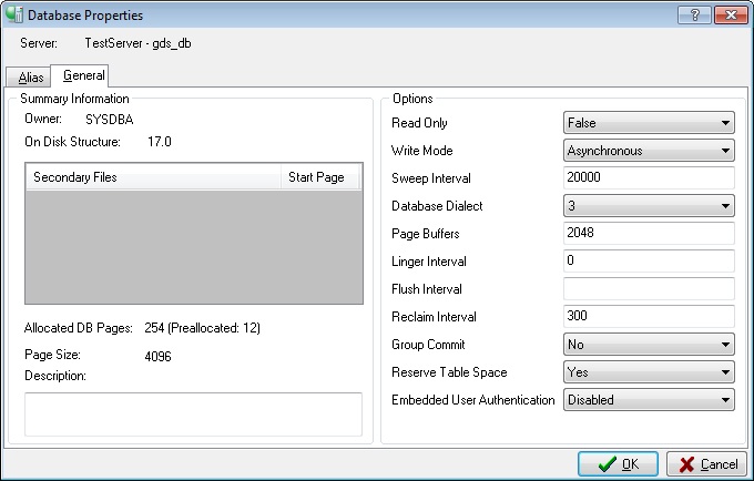 Database Properties: General Tab