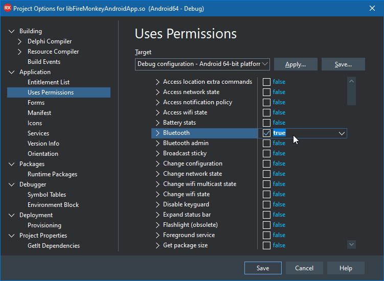 ファイル:Android Uses Permission Project Options in Delphi.png