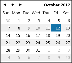 Calendar control for date selection