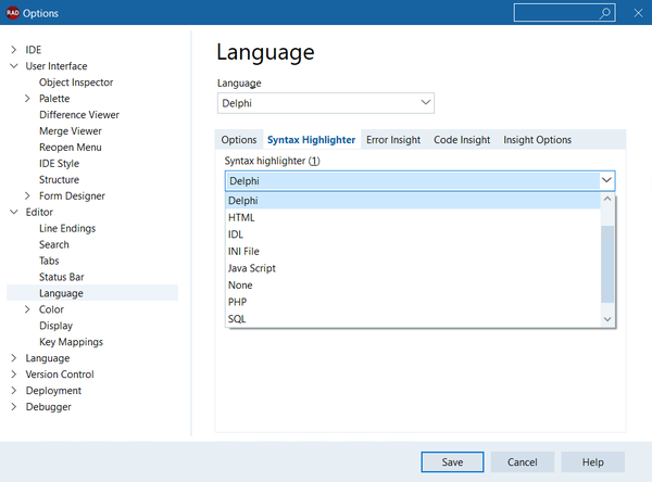 DelphiLSP Editor Language SintaxHighlighter.png